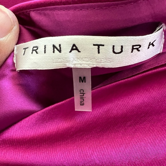 Trina Turk Magenta Satin Mock Neck Cocktail Dress Long Sleeve M - Picture 4 of 9